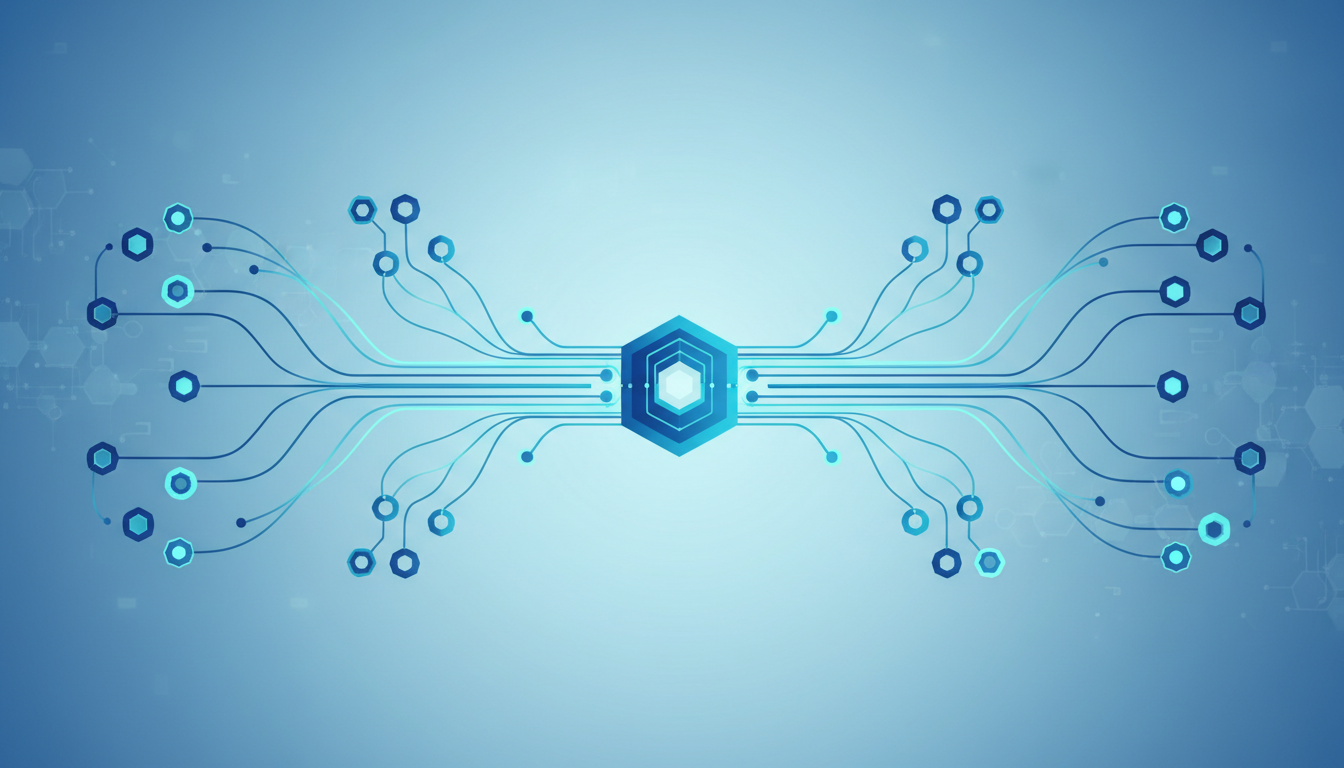 Visualization of organized AI orchestration with flowing data streams and clear hierarchies